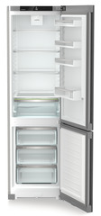 Product image, Perspective: straight open empty, Combined fridge-freezers with EasyFresh and NoFrost, Casing colour: silver, Door colour: Steelfinish