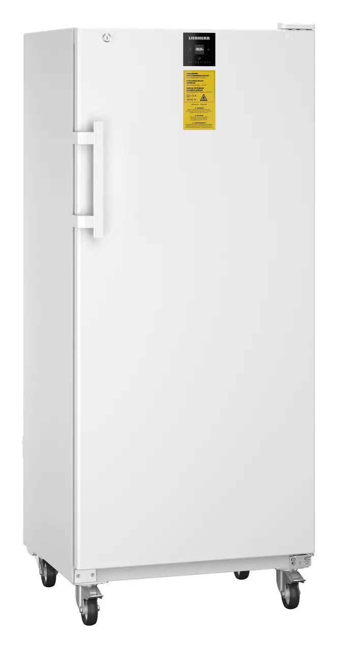 Product image, Perspective: oblique closed empty, Laboratory freezer with an interior free of ignition sources, Casing colour: white, Door colour: white
