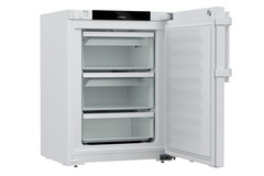 Product image, Perspective: oblique open empty, Laboratory freezer with static cooling, Casing colour: white, Door colour: white