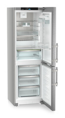 Изображение продукции, Перспектива: Под углом, с открытой дверцей, без продуктов, Комбинированный холодильник-морозильник с EasyFresh и NoFrost, Цвет корпуса: серебристый, Цвет дверцы: нержавеющая сталь