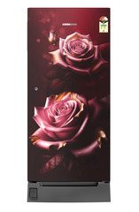 Product image, Perspective: straight closed, Single-door refrigerator 202 l in 3 star with foot pedal base drawer, Casing colour: red, Door colour: Red Rosette