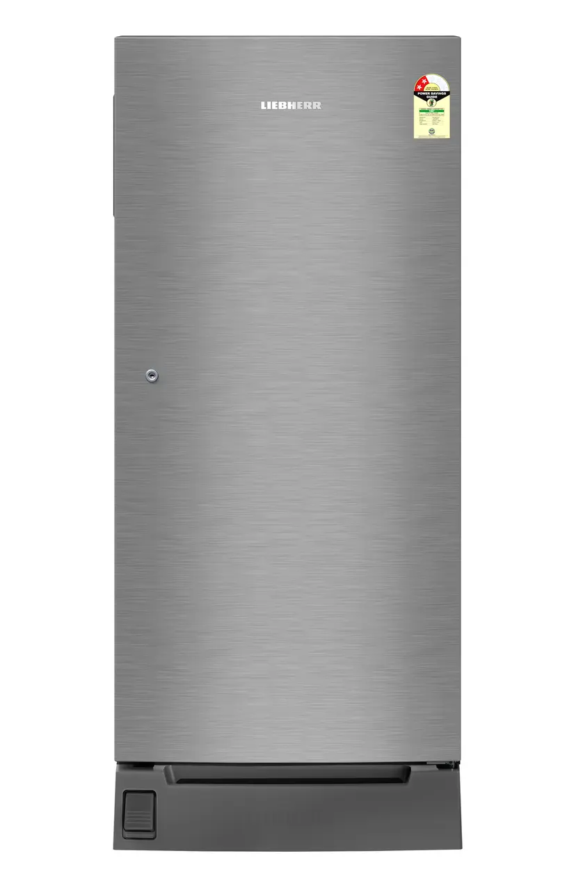 Product image, Perspective: straight closed, Single-door refrigerator 222 l in 3 star with foot pedal base drawer, Casing colour: grey, Door colour: Silver Steel
