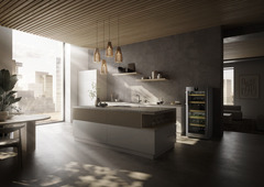 Изображение на продукта, Перспектива: Околна среда, Мултитемпературен охладител за вино, Цвят на корпуса: фино сребро, Цвят на вратата: благородна стомана