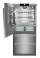 Product image, Perspective: straight open empty, Fridge-freezer with NoFrost, Casing colour: stainless steel, Door colour: stainless steel