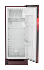 Product image, Perspective: straight open empty, Single-door refrigerator 222 l in 3 star with foot pedal base drawer, Casing colour: red, Door colour: Red Mystiq