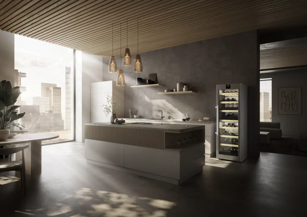 Product image, Perspective: milieu, Multi-temperature wine cabinet, Casing colour: silver, Door colour: stainless steel