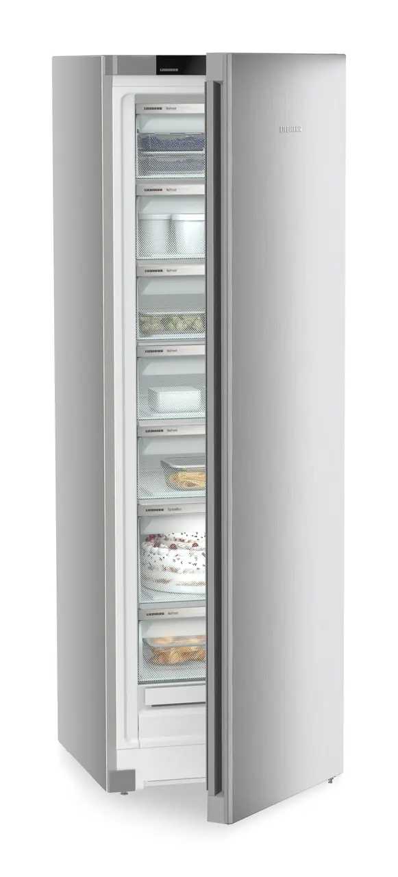 Tuotekuva, Näkymä: Viisto, puoliksi avoin, somistettu, Vapaasti seisova kaappipakastin NoFrostilla, Rungon väri: hopea