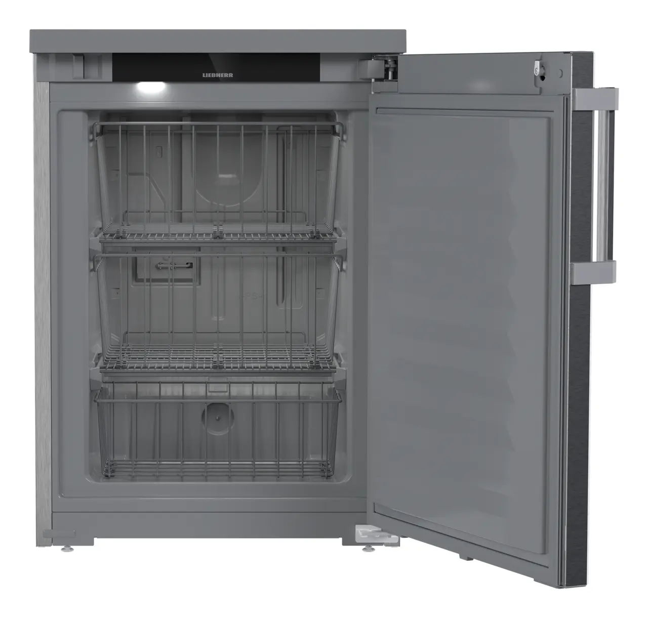 Produkt-Bild, Perspektive: gerade offen leer, Unterbaufähiger Gefrierschrank mit SmartFrost, Gehäusefarbe: Edelstahl, Türfarbe: Edelstahl