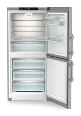 Product image, Perspective: straight open empty, Combined fridge-freezers with EasyFresh and NoFrost, Casing colour: silver, Door colour: stainless steel