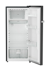 Product image, Perspective: straight open empty, Single-door refrigerator 202 l in 4 star with iCoolTouch UI, Casing colour: grey, Door colour: BlackSteel