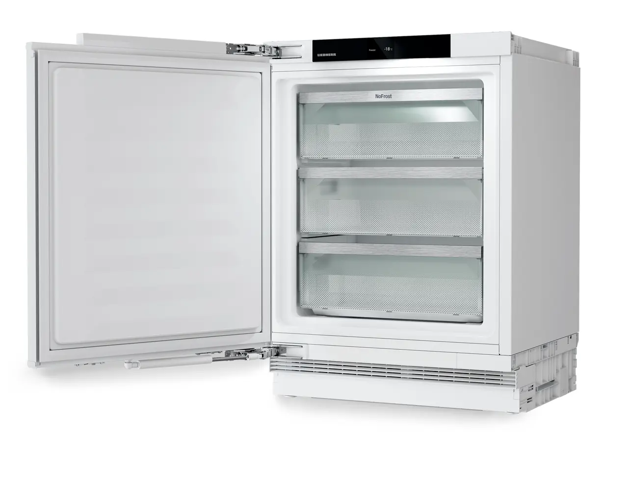Product image, Perspective: oblique open empty, Freezer suitable for undercounter installation with NoFrost