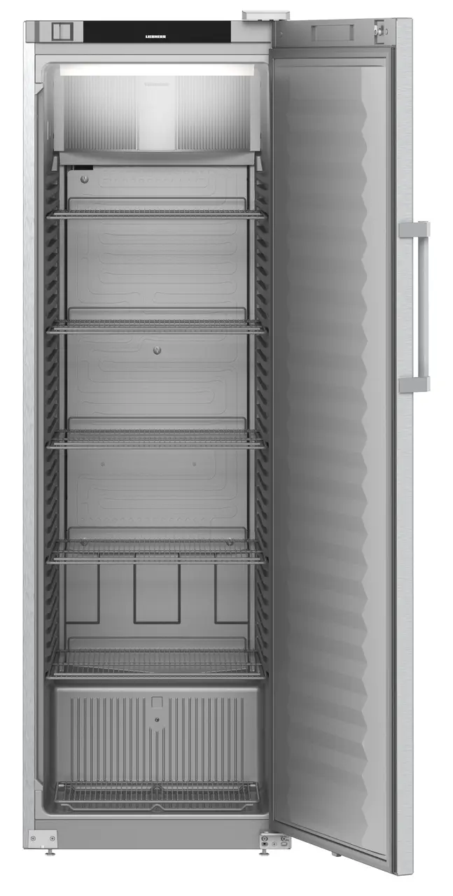 Product image, Perspective: straight open empty, Forced-air refrigerator, Casing colour: stainless steel, Door colour: stainless steel