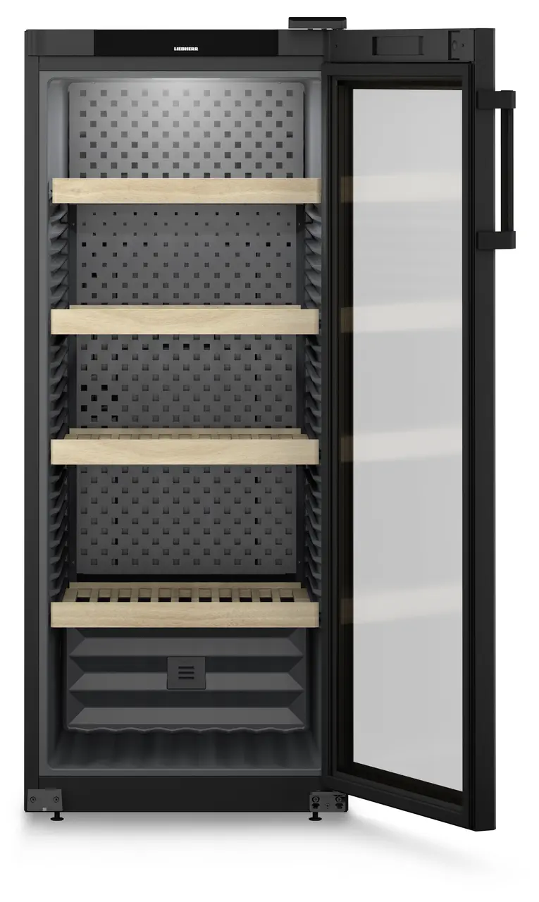 Product image, Perspective: straight open empty, Wine storage cabinet, Casing colour: black, Door colour: black