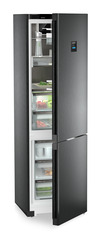 Product image, Perspective: oblique half-open decorated, Fridge-freezer with BioFresh Professional and NoFrost, Casing colour: BlackSteel, Door colour: BlackSteel