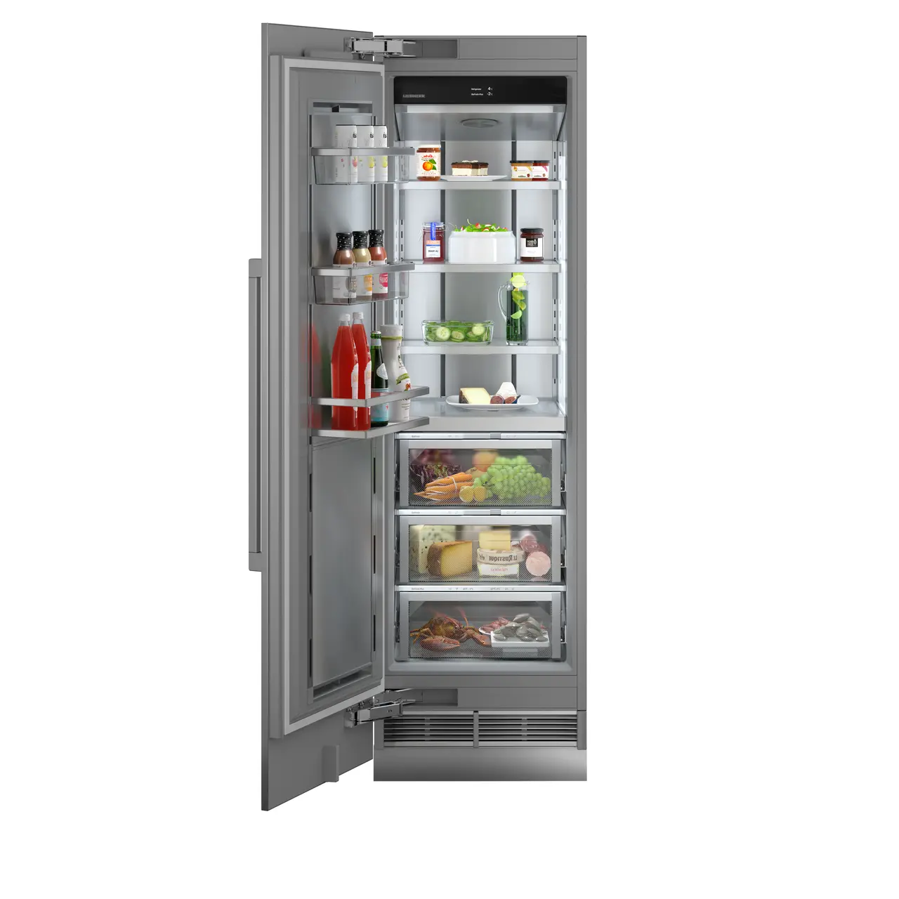 Produkt-Bild, Perspektive: gerade offen dekoriert, Integrierbarer Kühlschrank mit BioFresh, Gehäusefarbe: Grau