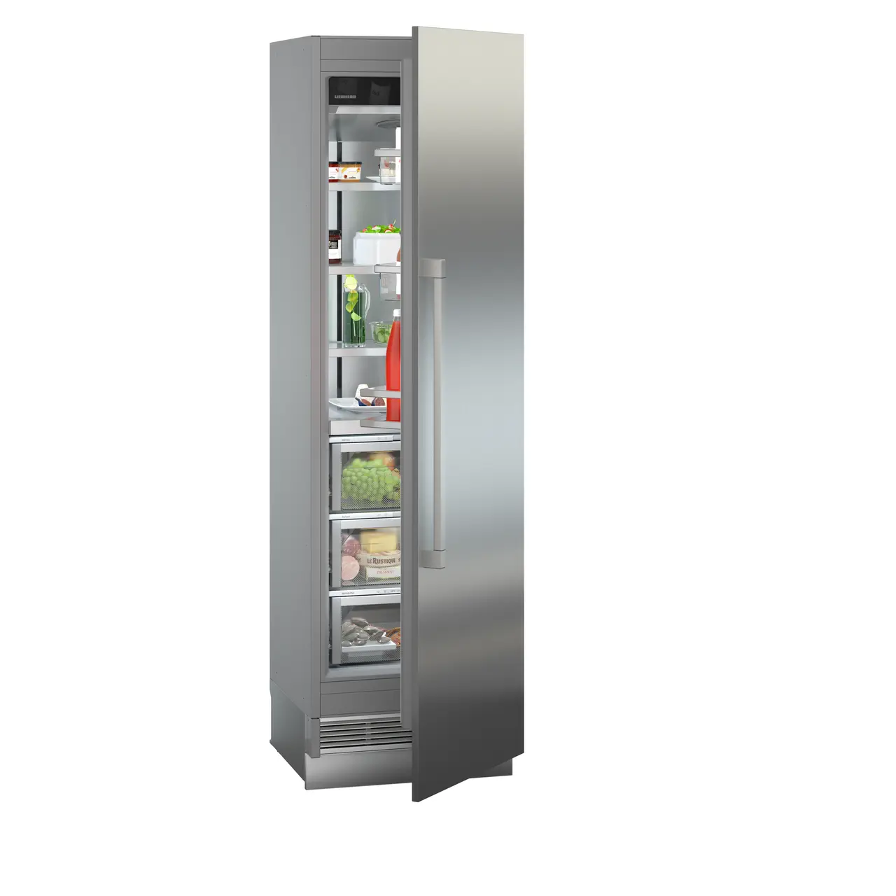 Product image, Perspective: oblique half-open decorated, Refrigerator with BioFresh for integrated use, Casing colour: grey