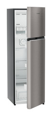 Product image, Perspective: oblique half-open empty, Fridge-freezer with NoFrost, Casing colour: grey, Door colour: Grey Steel