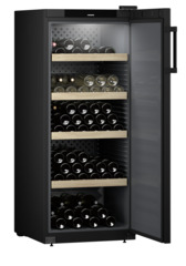 Product image, Perspective: oblique open decorated, Wine storage cabinet, Casing colour: black, Door colour: black