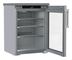 Imagine produs, Perspectivă: Înclinat, deschis, gol, Frigider amplasabil sub suprafaţa de lucru cu răcire cu aer de circulaţie, Culoarea carcasei: Inox, Culoarea ușii: Inox