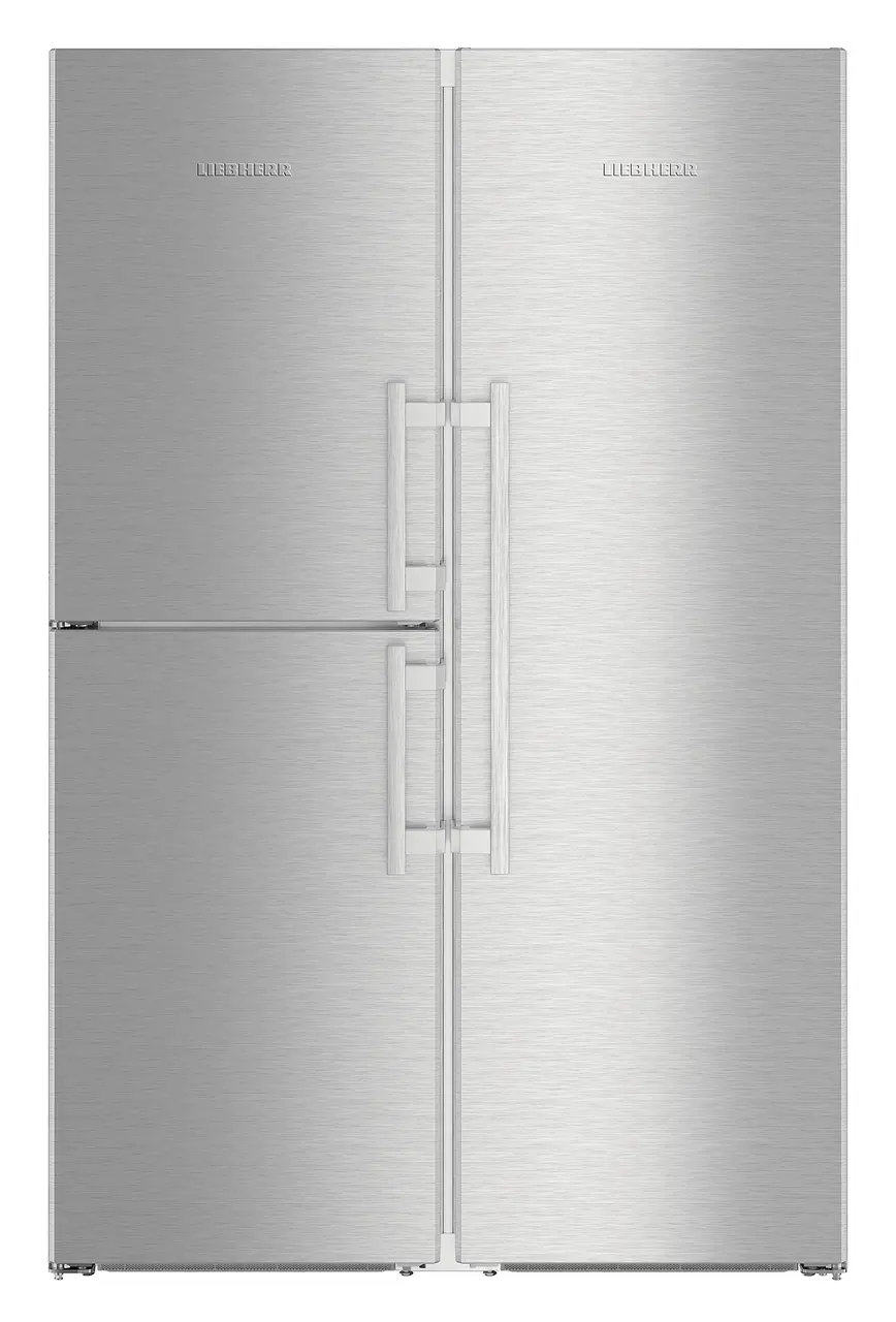 Product image, Perspective: straight closed, Side-by-Side combination, Casing colour: stainless steel, Door colour: stainless steel