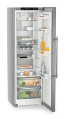 Product image, Perspective: oblique open decorated, Freestanding fridge with EasyFresh, Casing colour: silver, Door colour: stainless steel