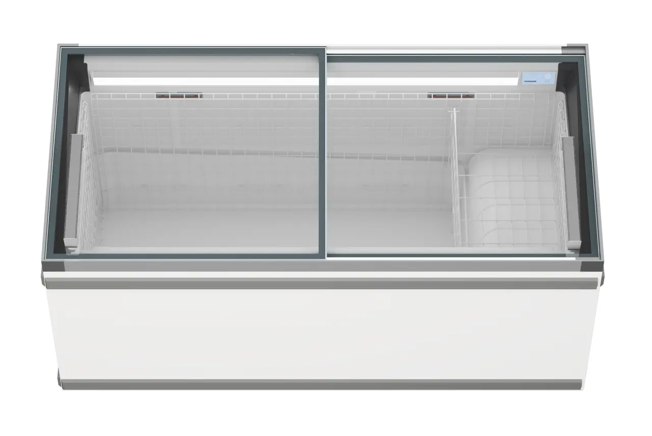 Изображение на продукта, Перспектива: Отпред, затворен, Хладилна и фризерна ракла за супермаркет, Цвят на корпуса: бял