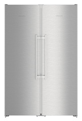 Product image, Perspective: straight closed, Side-by-Side combination, Casing colour: silver, Door colour: stainless steel