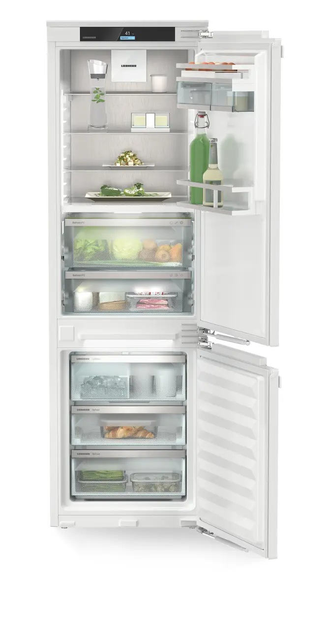 Product image, Perspective: straight open decorated, Combined refrigerator-freezer with BioFresh and NoFrost for integrated use
