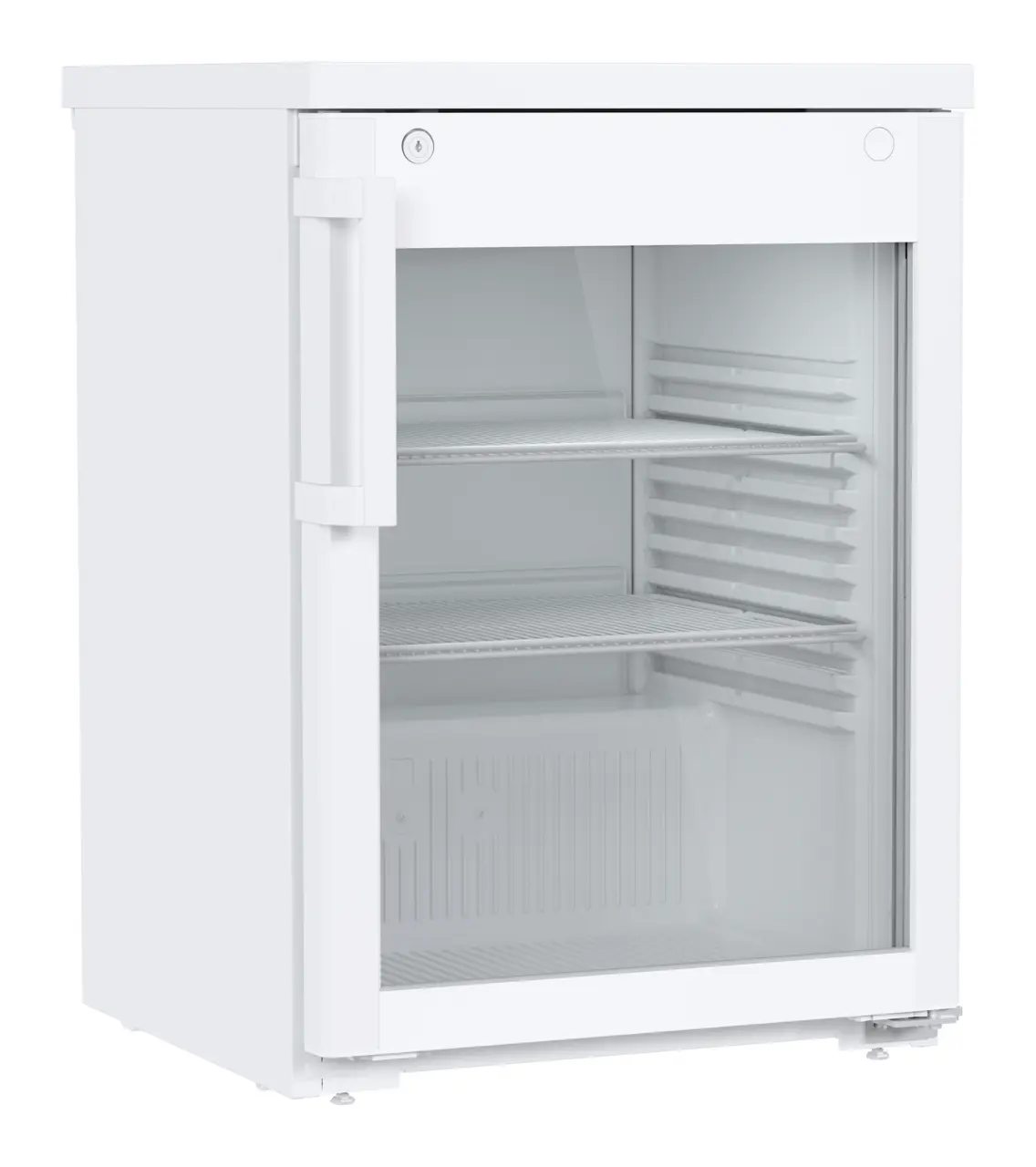 Obraz produktu, Perspektywa: Pod kątem, zamknięte, puste, Chłodziarka do zabudowy pod blat z chłodzeniem powietrzem obiegowym, Kolor obudowy: Biała, Kolor drzwi: Biała