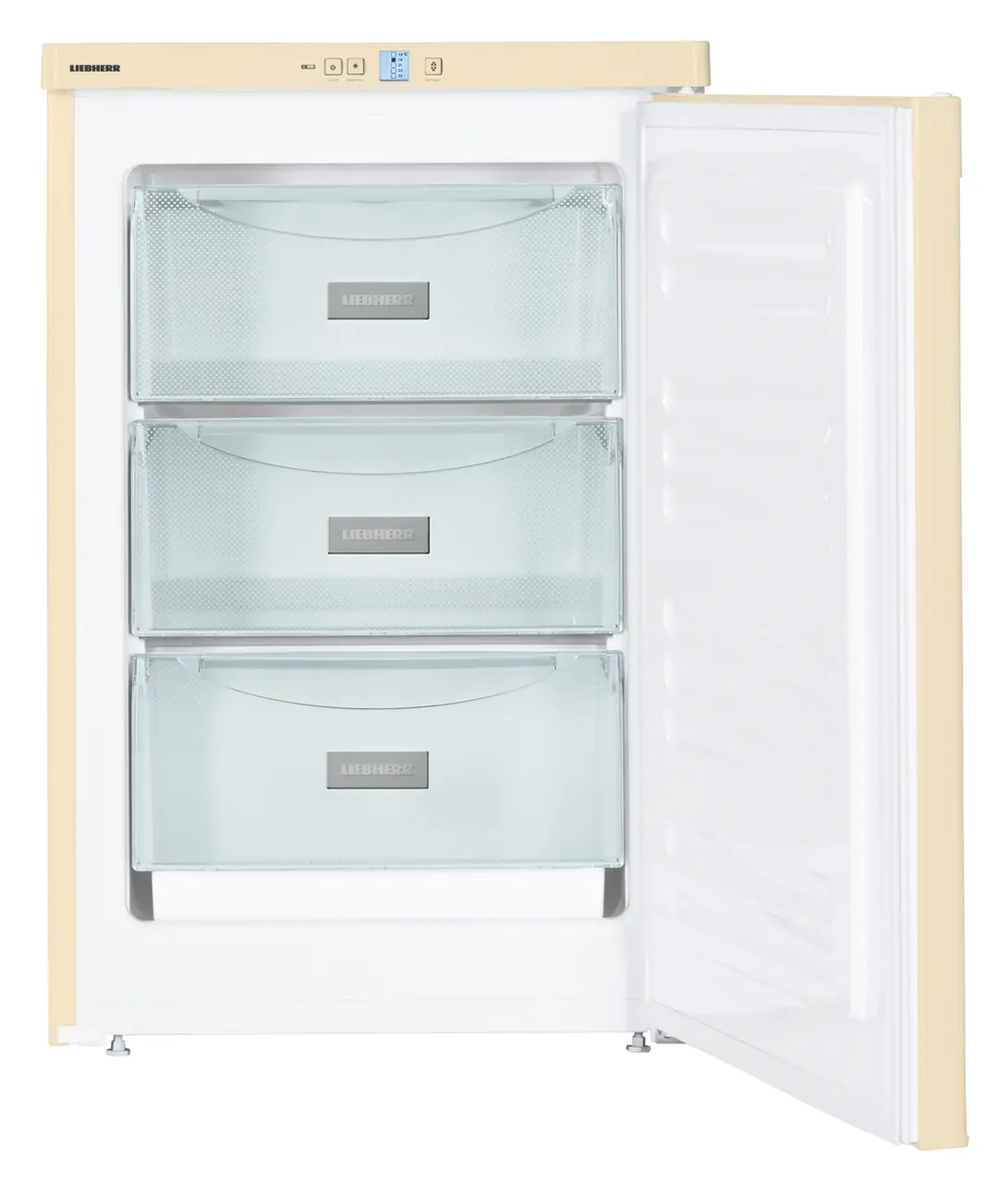 Изображение продукции, Перспектива: Прямо, с открытой дверцей, без продуктов, Малогабаритная морозильная камера, Цвет корпуса: бежевый, Цвет дверцы: бежевый