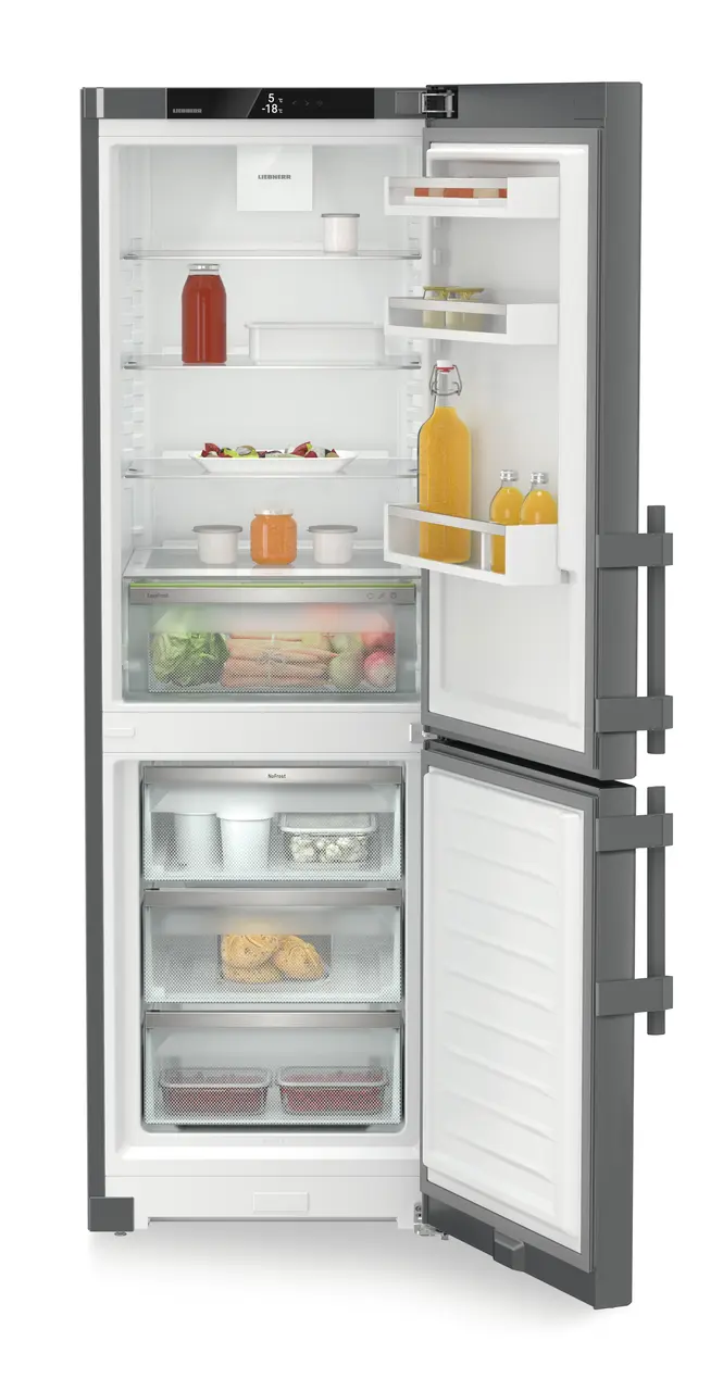 Obrázok produktu, Perspektíva: Spredu, spotrebič otvorený, dekorovaný, Kombinácia chladničky a mrazničky s EasyFresh a NoFrost