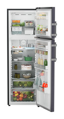 Product image, Perspective: straight open decorated, Fridge-freezer with NoFrost, Casing colour: grey, Door colour: Cobalt Steel