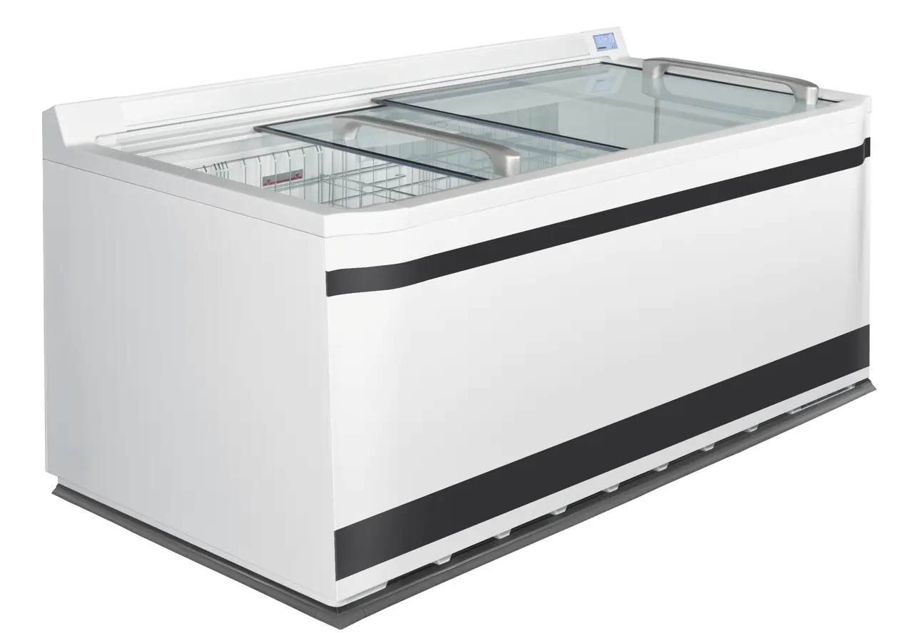 Image de produit, Perspective: Forme spéciale, Congélateur-coffre de supermarché, Couleur de l’habillage: blanc