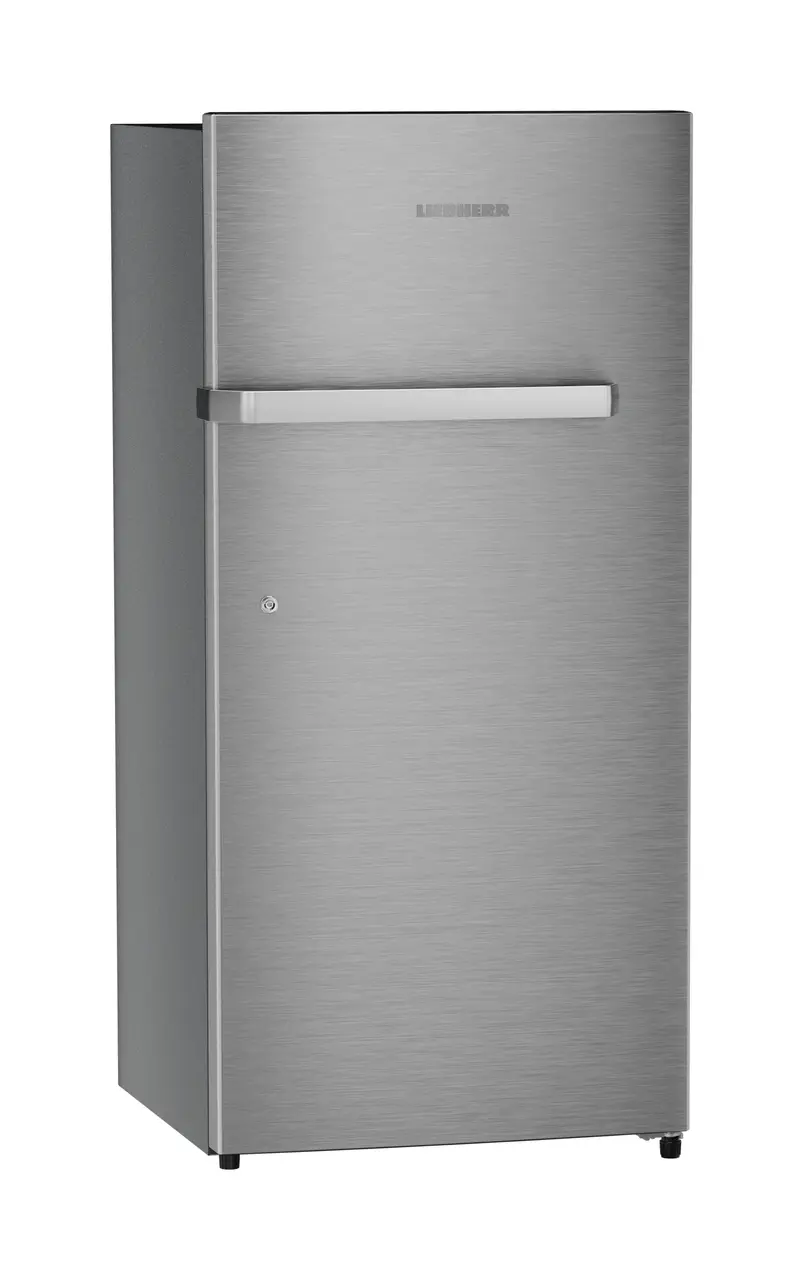 Product image, Perspective: oblique closed, Single-door refrigerator 191 l in 3 star and horizontal handle, Casing colour: grey, Door colour: Silver Steel