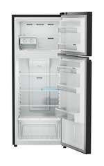 Product image, Perspective: straight open empty, Fridge-freezer with NoFrost, Casing colour: grey, Door colour: Black Gloss