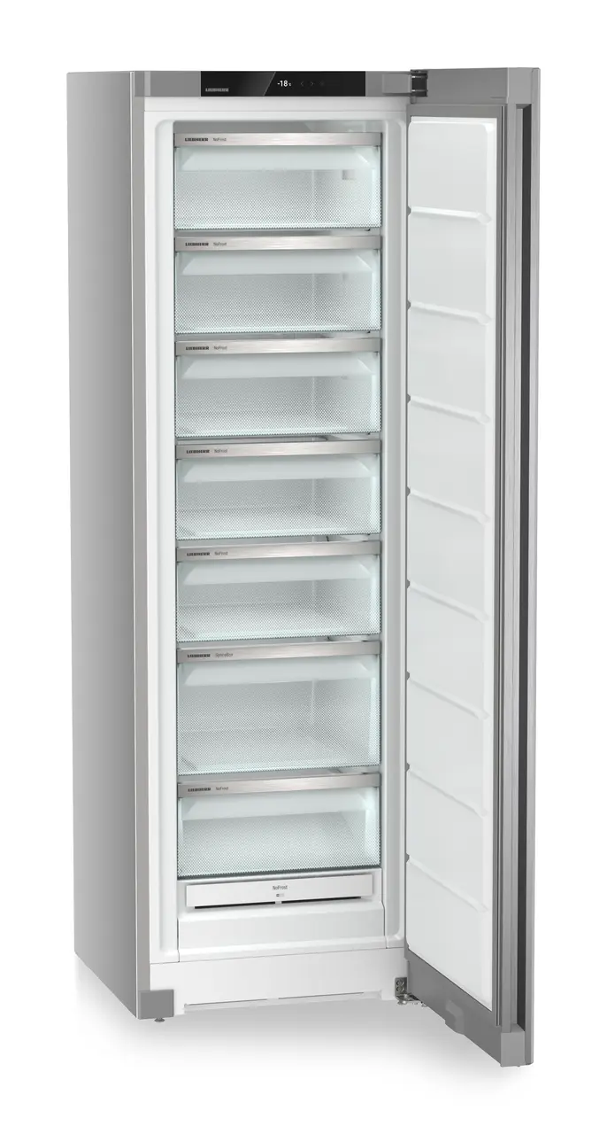 Produktbild, Perspektiv: Vinklad, öppen, tom, Fristående frysskåp med NoFrost