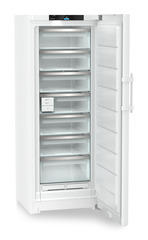 Изображение продукции, Перспектива: Под углом, с открытой дверцей, без продуктов, Отдельно стоящая морозильная камера с системами NoFrost и EasyTwist-Ice., Цвет корпуса: белый, Цвет дверцы: белый