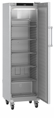 Product image, Perspective: oblique open empty, Forced-air refrigerator, Casing colour: stainless steel, Door colour: stainless steel