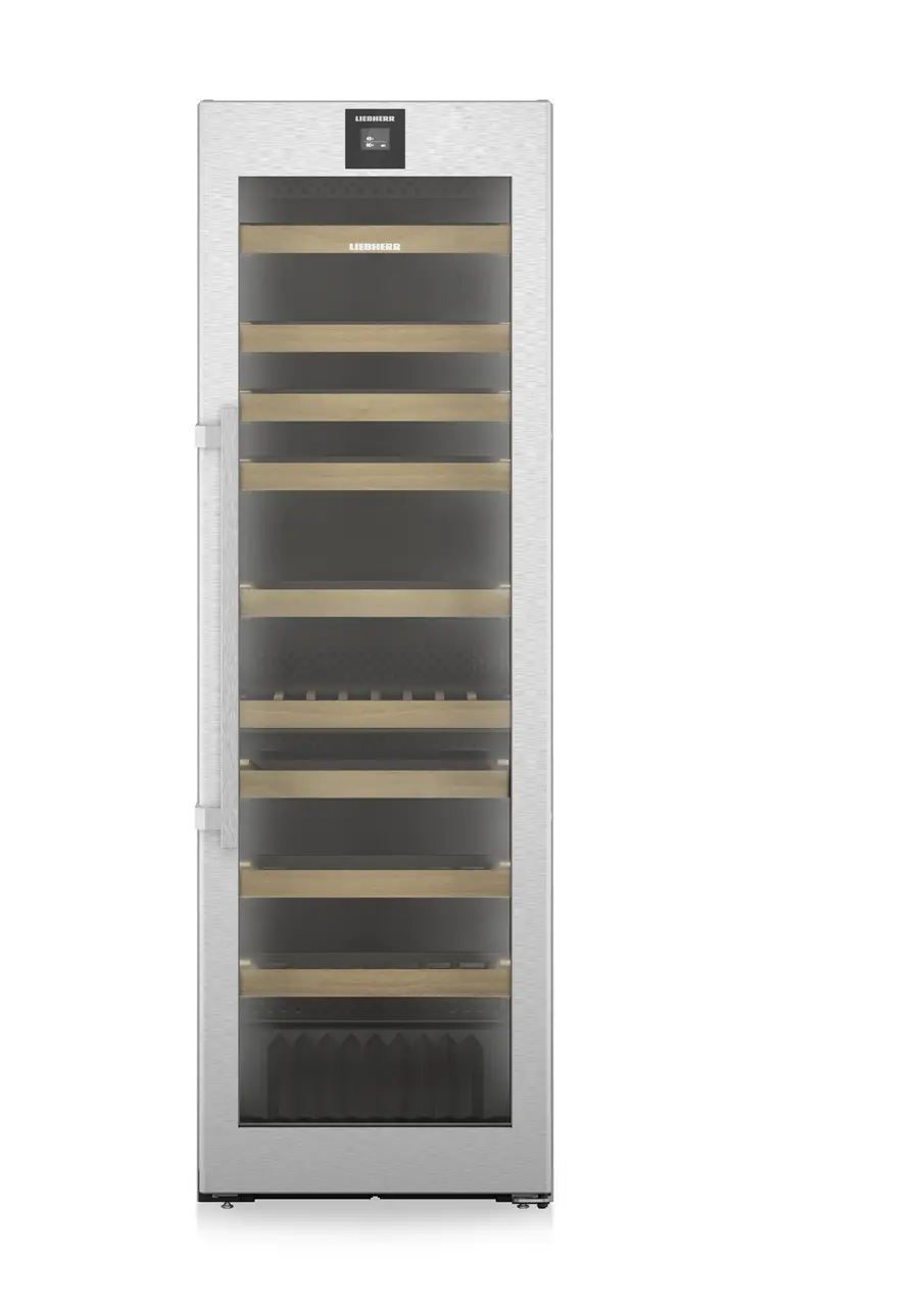 Product image, Perspective: straight closed empty, Multi-temperature wine cabinet, Casing colour: silver, Door colour: stainless steel