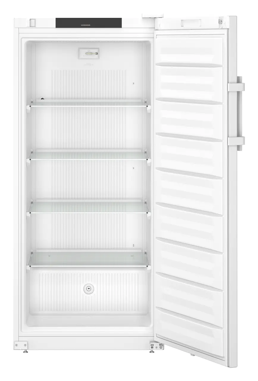 Изображение на продукта, Перспектива: Отпред, отворен, празен, Лабораторен фризер с вътрешна част без източник на запалване, Цвят на корпуса: бял, Цвят на вратата: бял