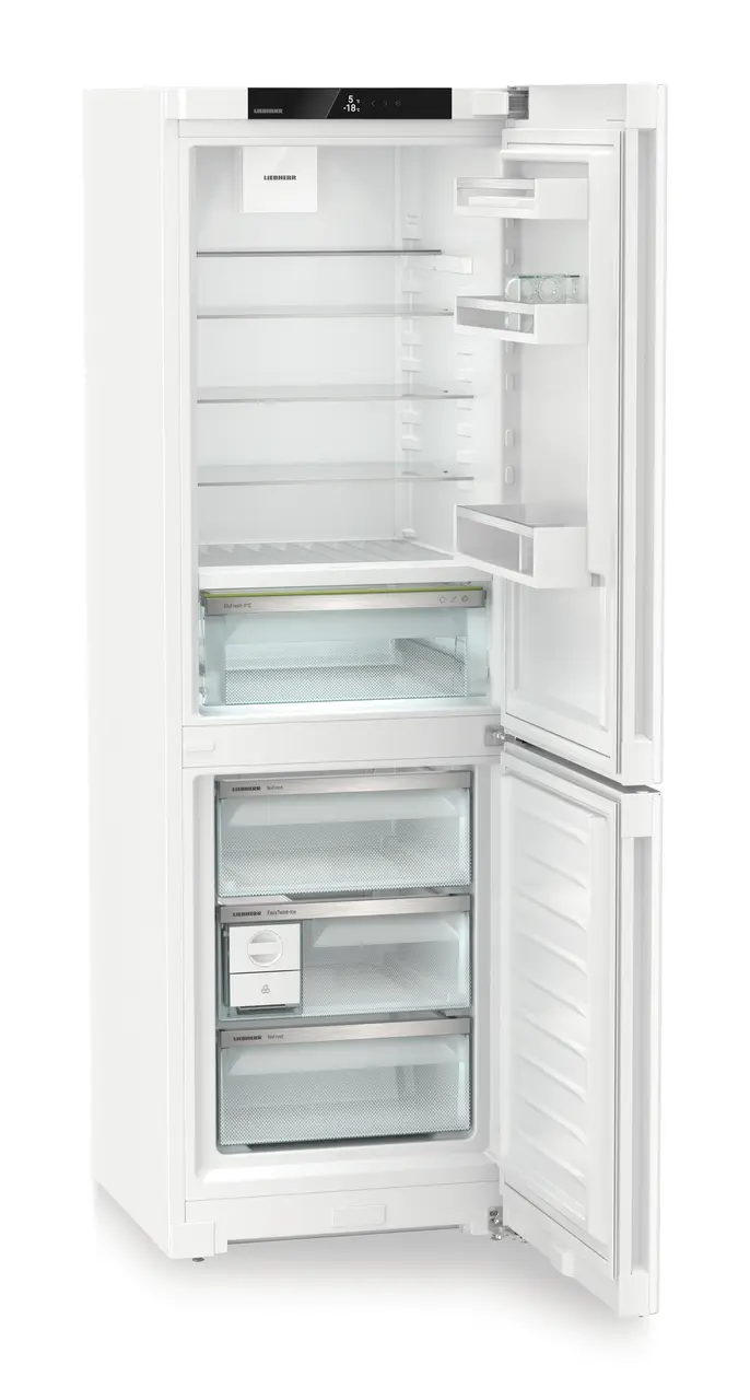 Product image, Perspective: oblique open empty, Fridge-freezer with BioFresh and NoFrost, Casing colour: white, Door colour: white