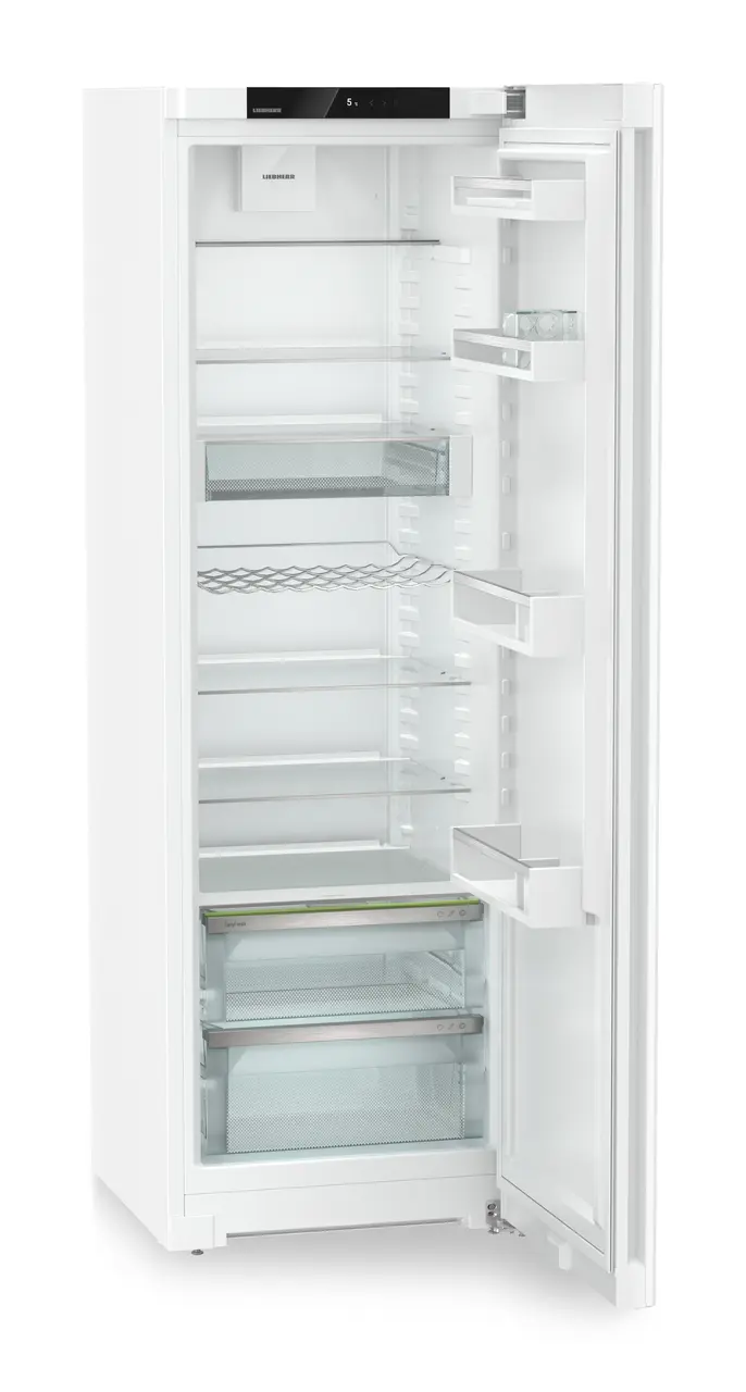 Product image, Perspective: oblique open empty, Freestanding fridge with EasyFresh, Casing colour: white, Door colour: white