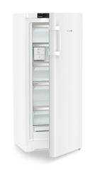 Product image, Perspective: oblique half-open empty, Freestanding freezer with NoFrost and EasyTwist-Ice, Casing colour: white, Door colour: white