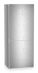 Product image, Perspective: oblique closed, Combined fridge-freezers with EasyFresh and NoFrost, Casing colour: silver, Door colour: stainless steel