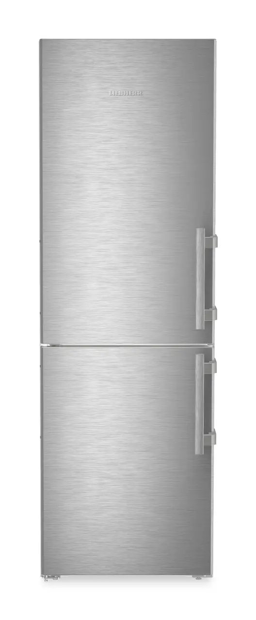 Product image, Perspective: straight closed, Combined fridge-freezers with EasyFresh and NoFrost, Casing colour: silver, Door colour: stainless steel
