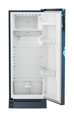 Product image, Perspective: straight open empty, Single-door refrigerator 222 l in 3 star with foot pedal base drawer, Casing colour: blue, Door colour: Blue Divine
