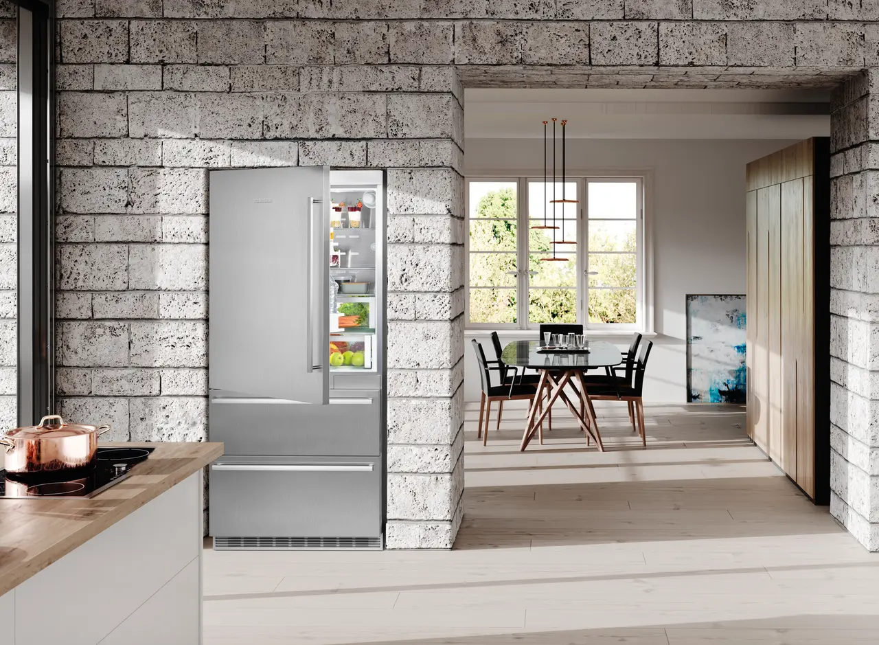 Product image, Perspective: milieu, Fridge-freezer with NoFrost, Casing colour: stainless steel, Door colour: stainless steel
