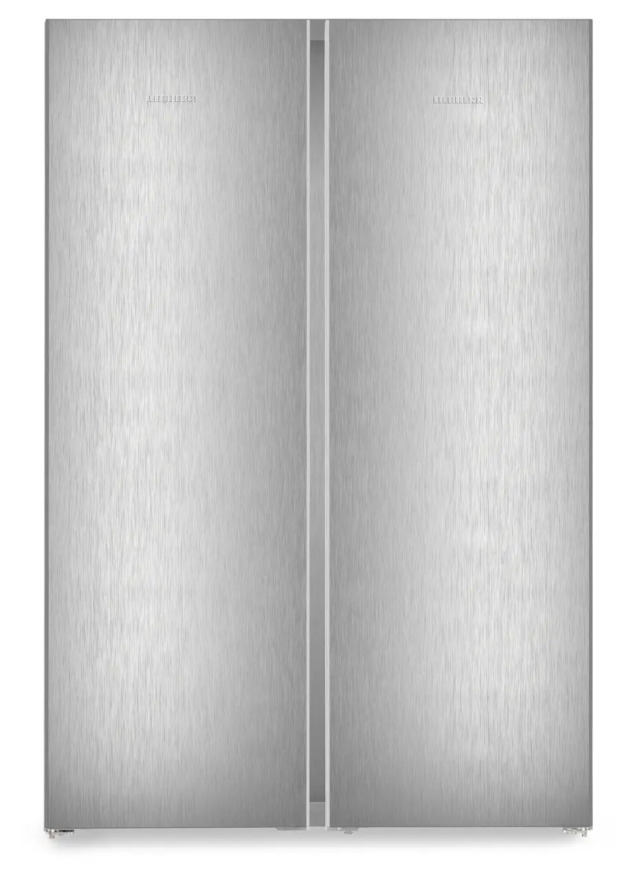 Product image, Perspective: straight closed, Side-by-Side combination, Casing colour: silver, Door colour: Steelfinish