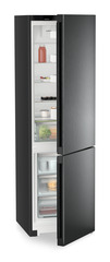 Produkt-Bild, Perspektive: schräg halb offen dekoriert, Kühl-Gefrierkombination mit EasyFresh und NoFrost, Gehäusefarbe: Schwarz, Türfarbe: BlackSteel