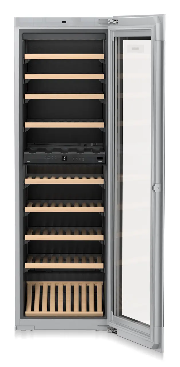 Product image, Perspective: straight open empty, Built-in multi-temperature wine cabinet, Casing colour: silver, Door colour: GlassBlack